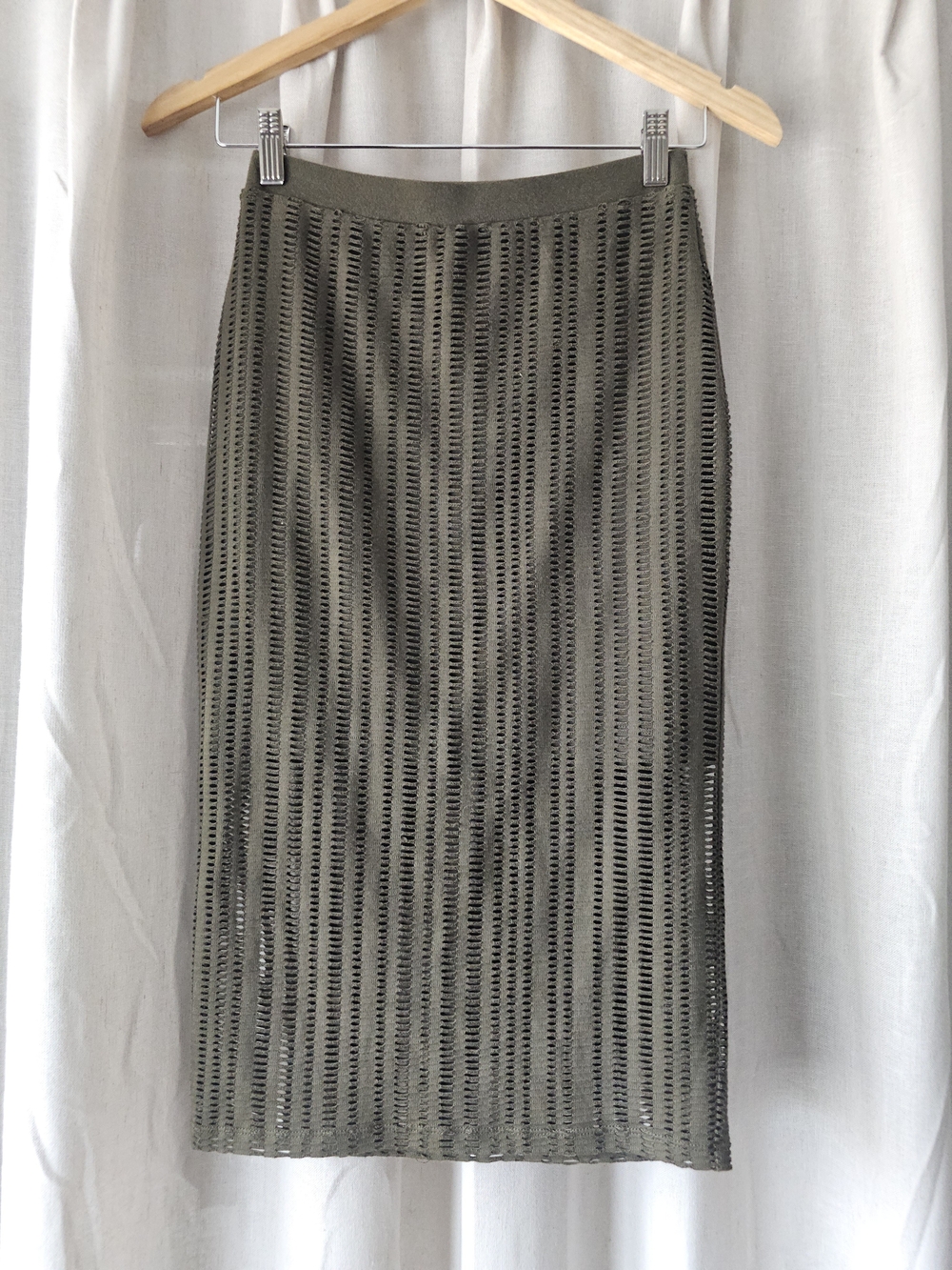 T by Alexander Wang Olive Green Perforated Openwork Midi Skirt XS